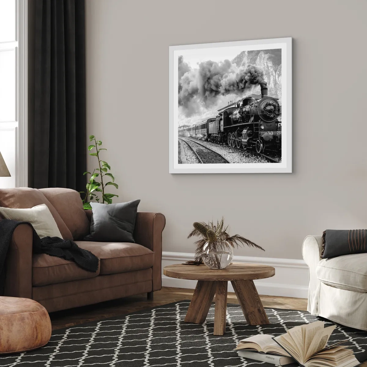 Poster în ramă albă - La gară... - 50x50 cm