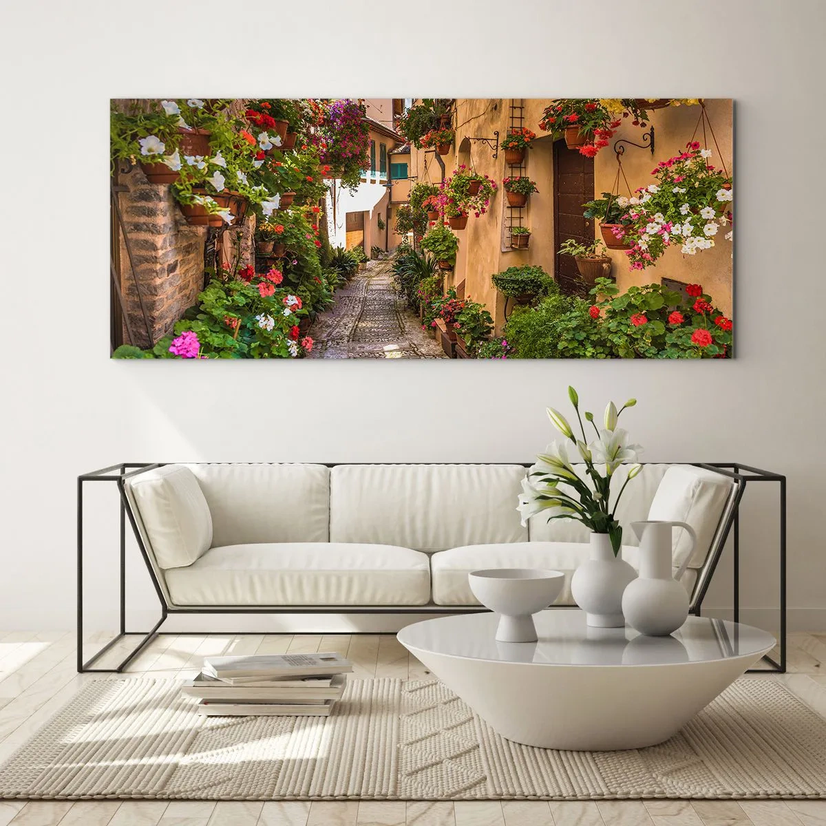 Tablou pe sticlă - Străduță italiană - 100x40 cm
