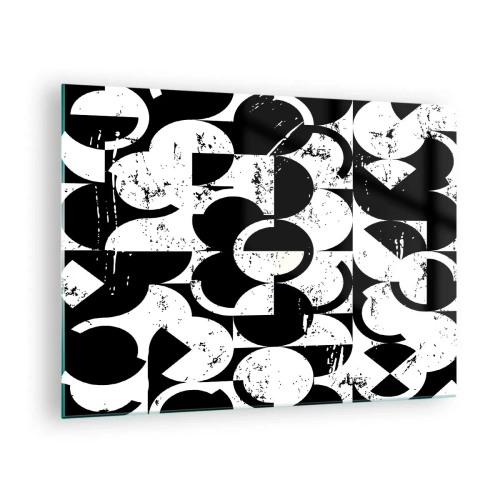 Tablou pe sticlă - Model geometric în forme contrastante alb-negru - 70x50cm - Albul e alb și negrul e negru - Decorațiune modernă pentru perete pentru living și dormitor ARTTOR