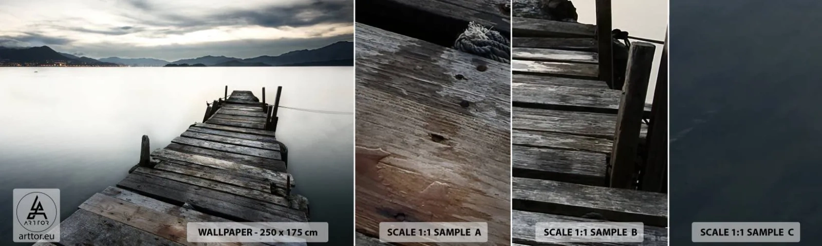 Mostră de Tapet Standard Eco - Scufundă-te în pace - Peisaj, Lac, Pod de lemn - 100x30 cm