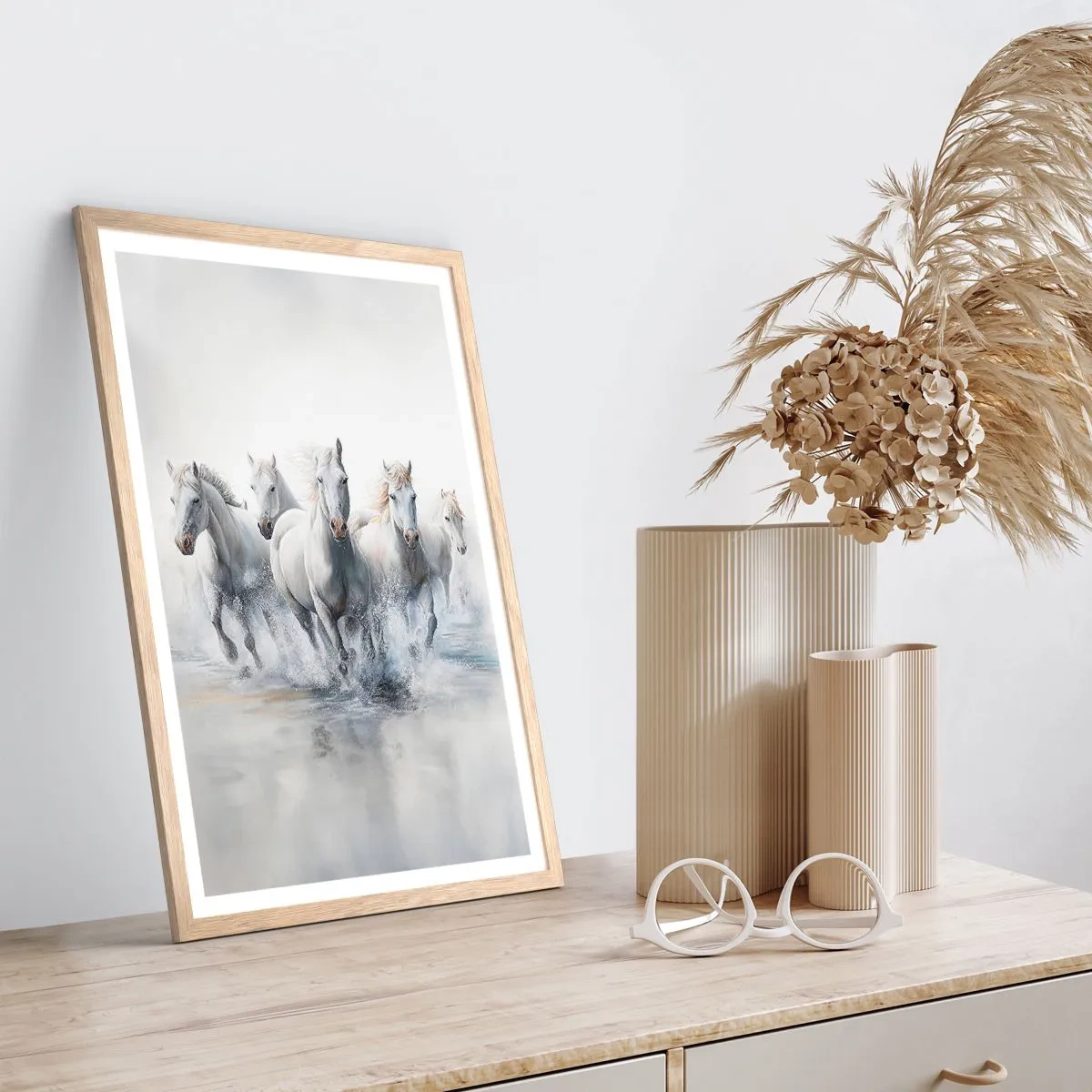 Poster în ramă de stejar deschis - Magie albă - 50x70 cm