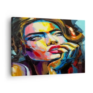 Tablou pe pânză Canvas - Portret colorat al unei femei în stil expresionist - 70x50cm - Visele ca niște păsări se înalță pe cer - Decorațiune modernă pentru perete pentru living și dormitor ARTTOR