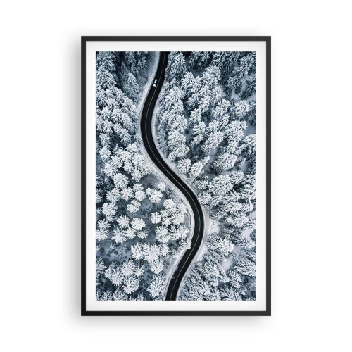 Poster în ramă neagră - Prin pădurea de iarnă - 61x91 cm