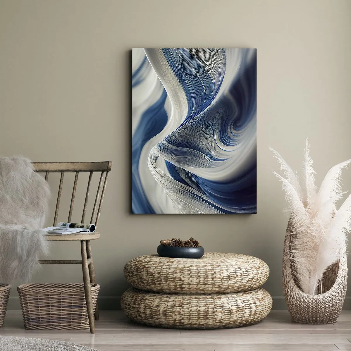 Tablou pe pânză - Fluiditate de albastru și alb - 50x70 cm