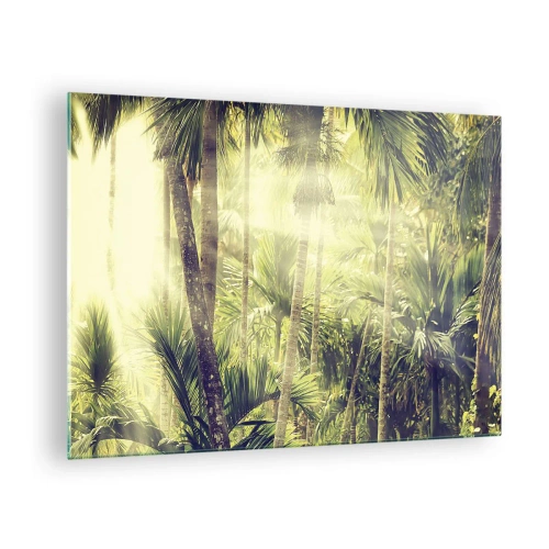 Tablou pe sticlă - Junglă tropicală verde la soare - 70x50cm - Ardoare verde - Decorațiune modernă pentru perete pentru living și dormitor ARTTOR