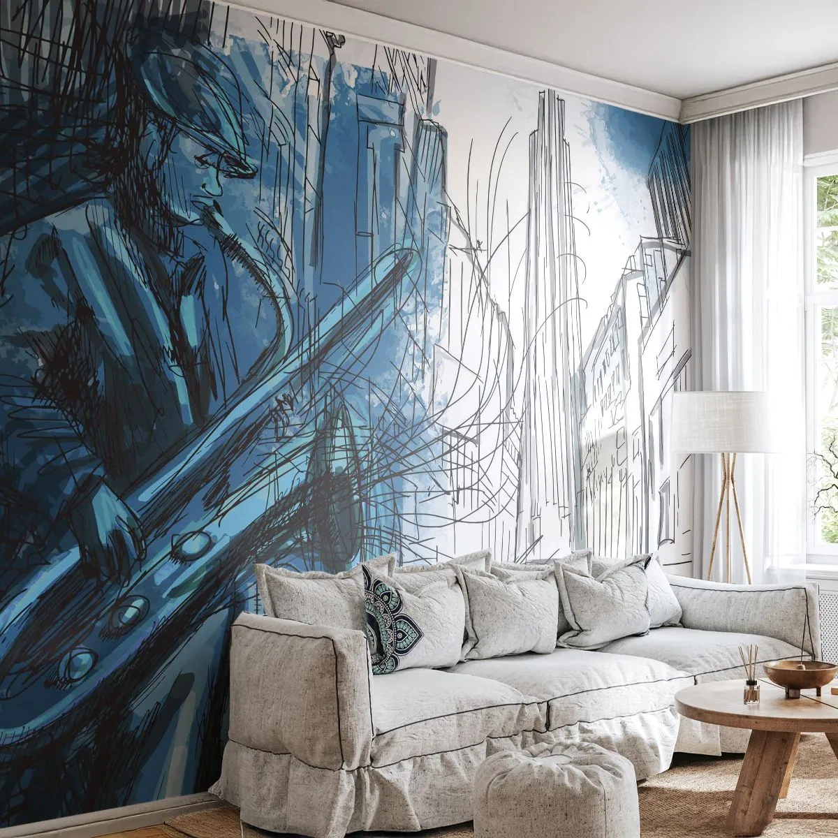 Tapet Premium Sand - Rapsodie urbană - Saxofon, Jazz, Muzică - 150x105 cm