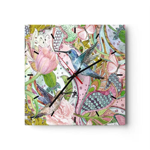 Ceas de perete - Ceas pe sticlă - Încurcat în viță de vie - 40x40 cm