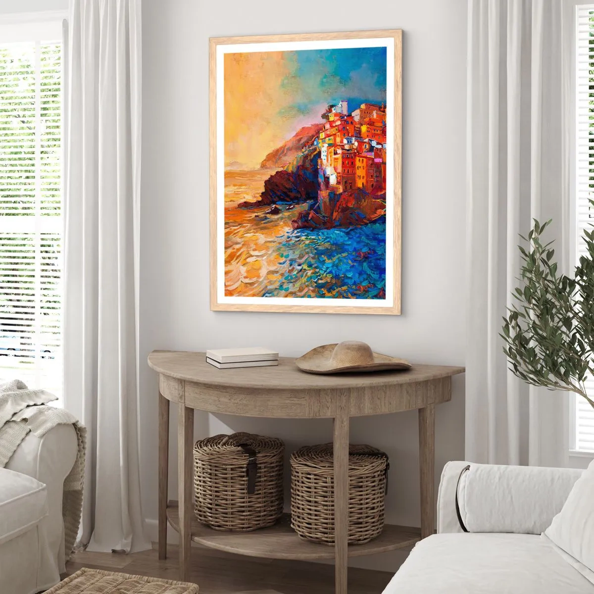 Poster în ramă de stejar deschis - Oraș italian de vis - 40x50 cm