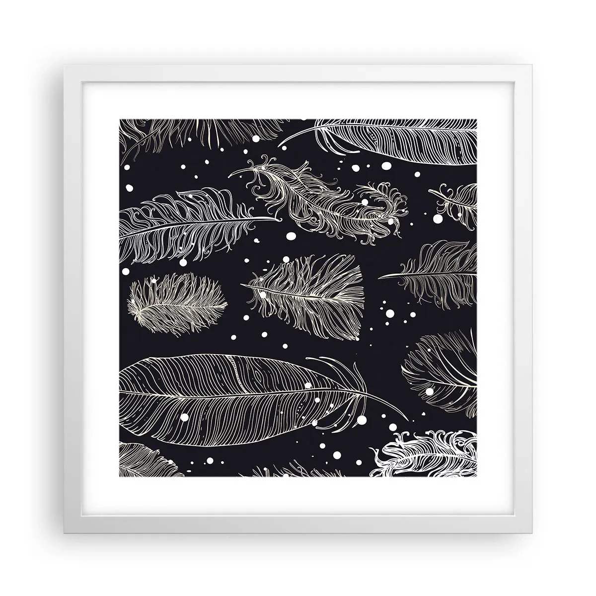 Poster în ramă albă - Dantelă cu pene - 40x40 cm