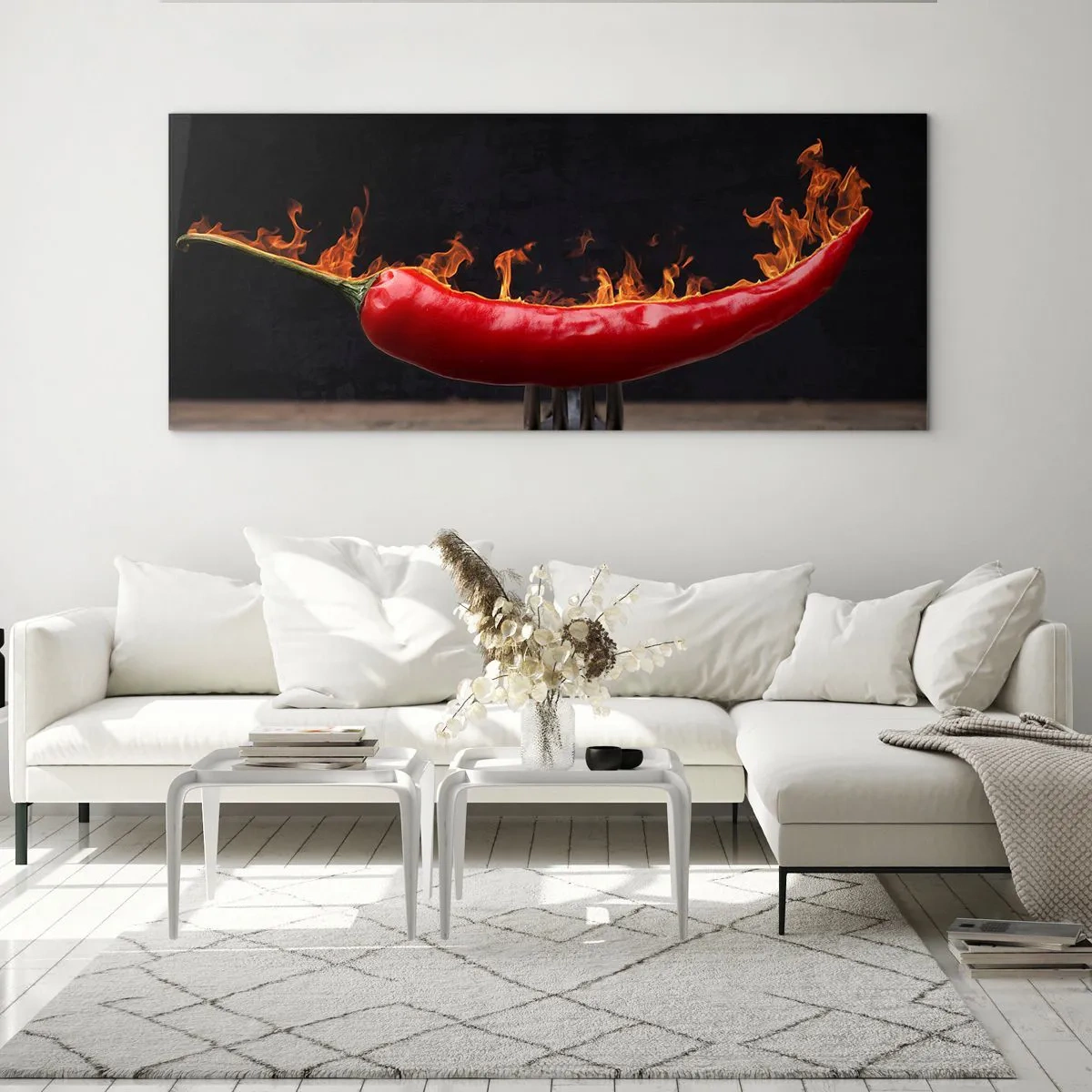 Tablou pe sticlă - O gustare înflăcărată - 90x30 cm