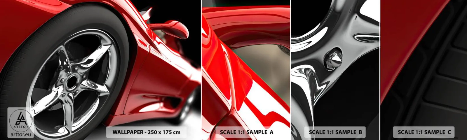 Mostră de Tapet Standard Eco - Construit pentru viteză - Automobile, Mașină sport, Rim - 100x30 cm