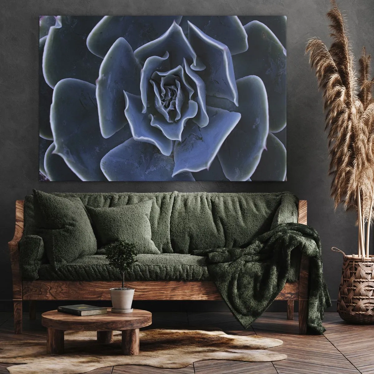 Tablou pe pânză Canvas - Prim-plan al unei rozete suculente verzi - 70x50cm - Floare de deșert - Decorațiune modernă pentru perete pentru living și dormitor ARTTOR
