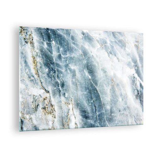 Tablou pe sticlă - Textură abstractă de marmură de gheață în nuanțe de albastru și alb - 70x50cm - Lumea de gheață - Decorațiune modernă pentru perete pentru living și dormitor ARTTOR