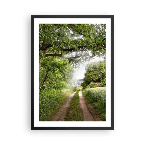 Poster în ramă neagră - Un drum de pământ umbrit, înconjurat de copaci și pajiști luxuriante - 50x70cm - Et in Arcadia ego - Decorațiune modernă pentru perete pentru living și dormitor ARTTOR