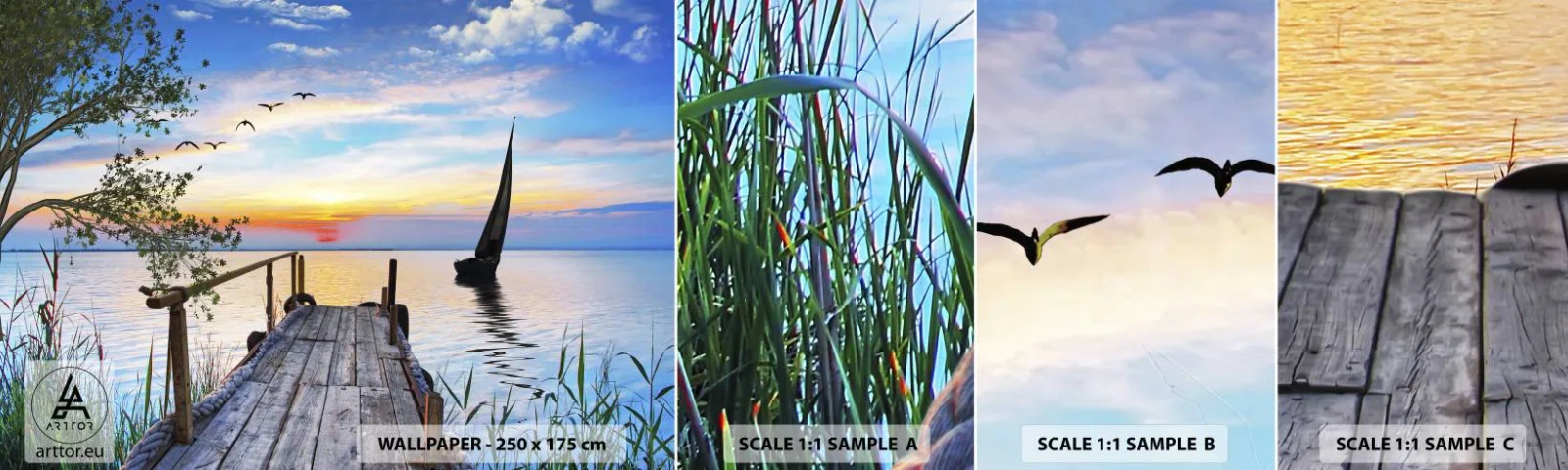 Mostră tapet autocolant Deluxe Sticker - Bună seara - Peisaj, Lac, Pod de lemn - 100x30 cm