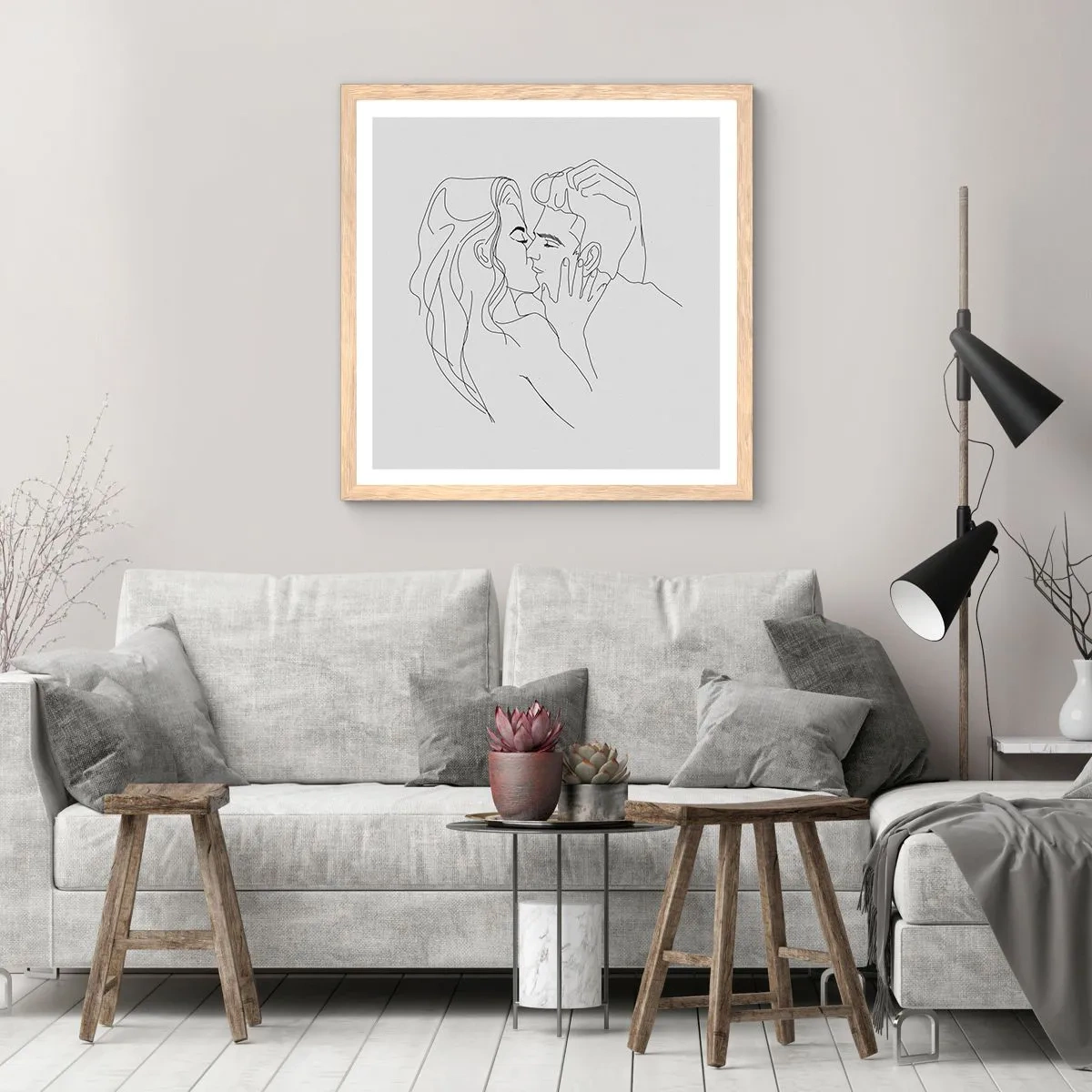 Poster în ramă de stejar deschis - Cu aceeași linie - 40x40 cm