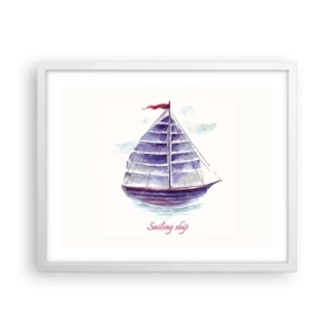 Poster în ramă albă - Pânze pline și apă calmă - 50x40 cm