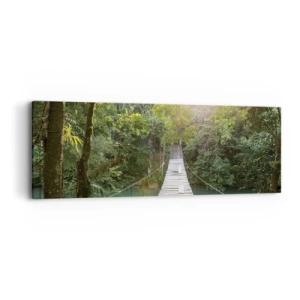 Tablou pe pânză - Peste apa de azur spre pădurea de azur - 90x30 cm