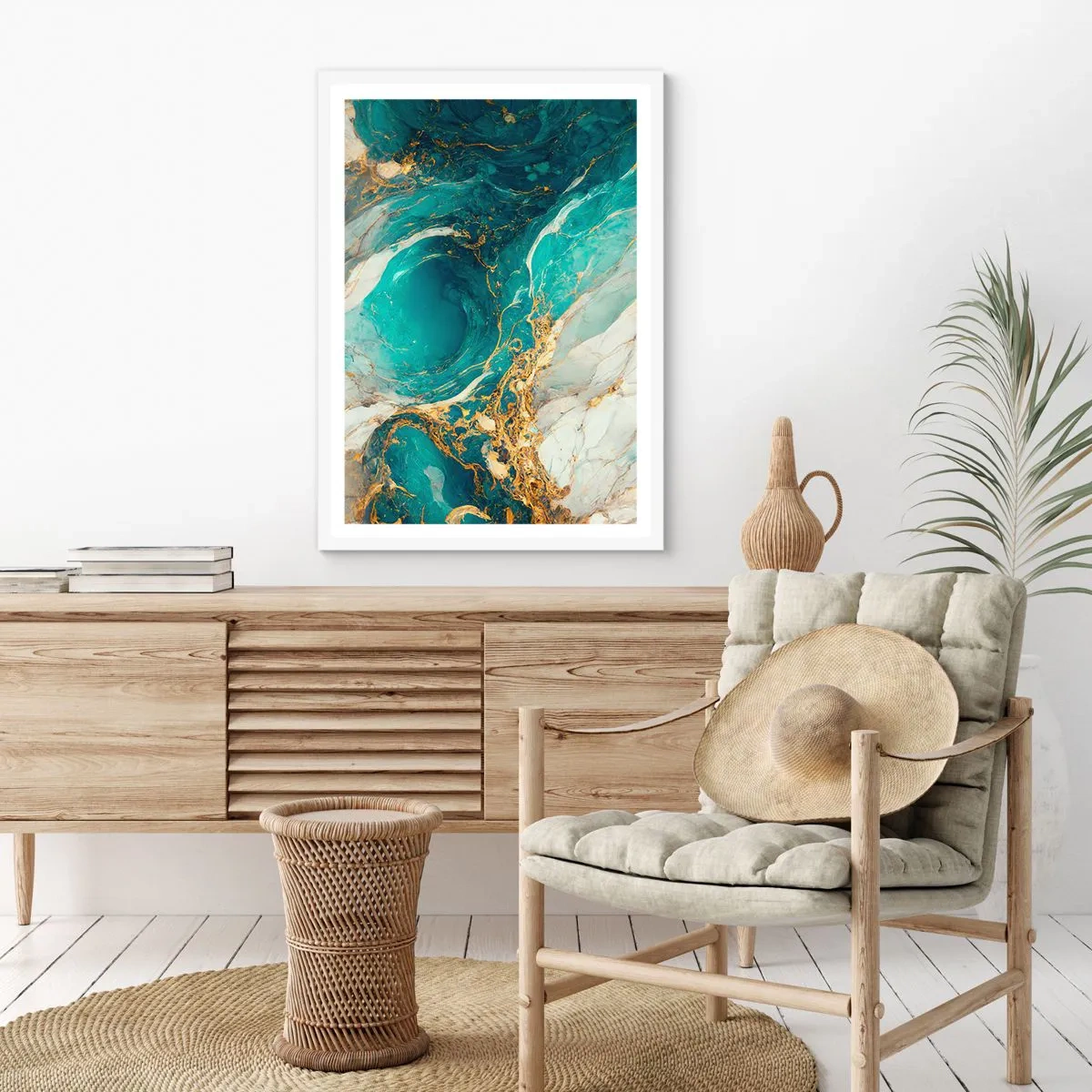 Poster în ramă albă - Compoziție cu vene aurii - 50x70 cm