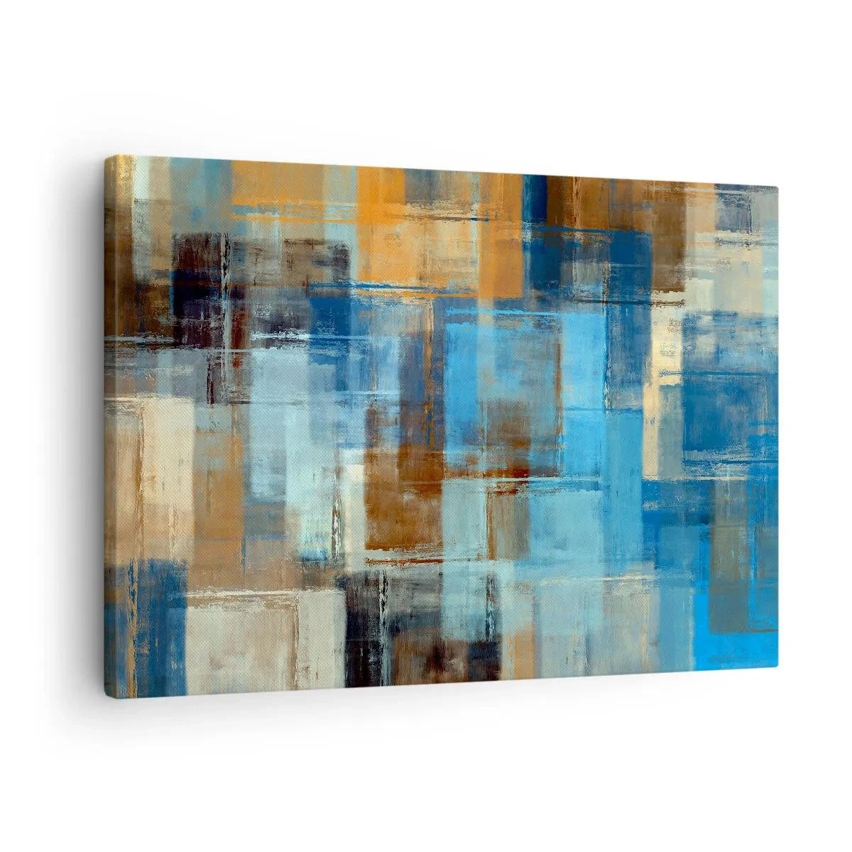 Tablou pe pânză Canvas - Compoziție geometrică abstractă în nuanțe de albastru și maro - 70x50cm - Prin valul albastru - Decorațiune modernă pentru perete pentru living și dormitor ARTTOR