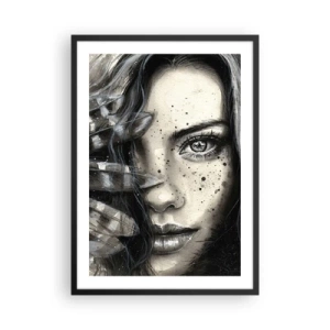 Poster în ramă neagră - Portretul unei femei în stil monocrom - 50x70cm - Frumusețe sălbatică - Decorațiune modernă pentru perete pentru living și dormitor ARTTOR