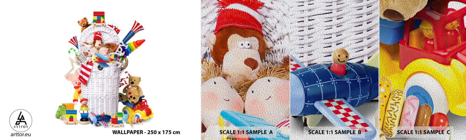 Mostră tapet Premium Sand - Comorile micuțului - Jucării, Pentru copii, Camera copiilor - 100x30 cm