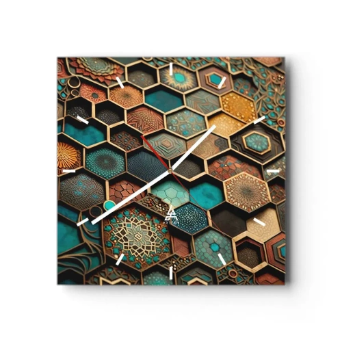 Ceas de perete - Ceas pe sticlă - Ornamente arabe - o variație - 30x30 cm