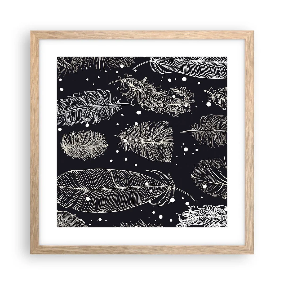 Poster în ramă de stejar deschis - Dantelă cu pene - 40x40 cm