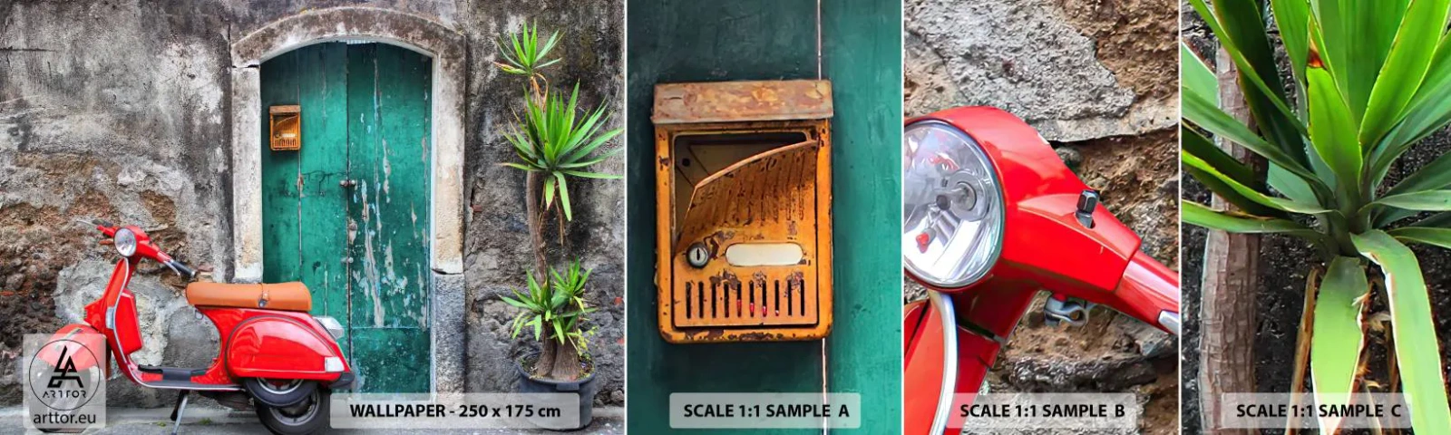 Mostră tapet autocolant Deluxe Sticker - Vacanța italiană - Automobile, Scuter, Italia - 100x30 cm