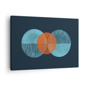 Tablou pe pânză Canvas - Cercuri geometrice în nuanțe de albastru și portocaliu - 70x50cm - Compoziție simetrică - Decorațiune modernă pentru perete pentru living și dormitor ARTTOR