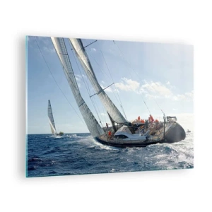 Tablou pe sticlă - Iahturi de curse pe marea deschisă cu vântul în pânze - 70x50cm - Să câștige cel mai bun - Decorațiune modernă pentru perete pentru living și dormitor ARTTOR