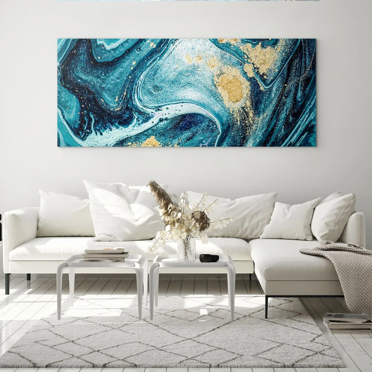 Tablou pe sticlă - Vârtej albastru - 100x40 cm