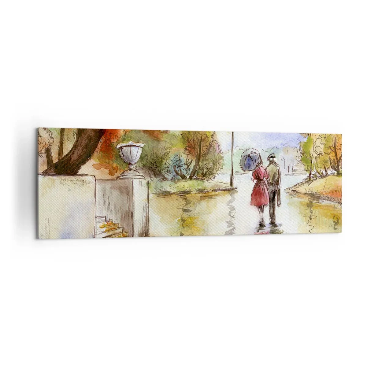 Tablou pe pânză - Toamnă romantică în parc - 160x50 cm