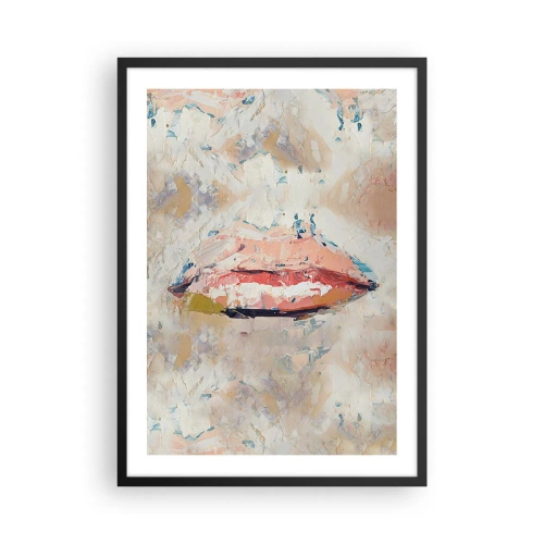 Poster în ramă neagră - Buze abstracte într-o paletă de culori pastelate - 50x70cm - Trezește simțurile - Decorațiune modernă pentru perete pentru living și dormitor ARTTOR