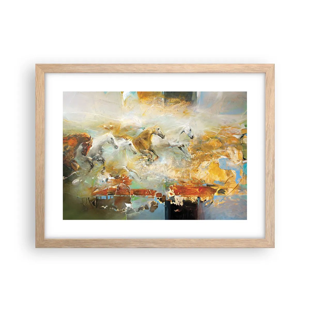 Poster în ramă de stejar deschis - Galopând prin lumină - 40x30 cm