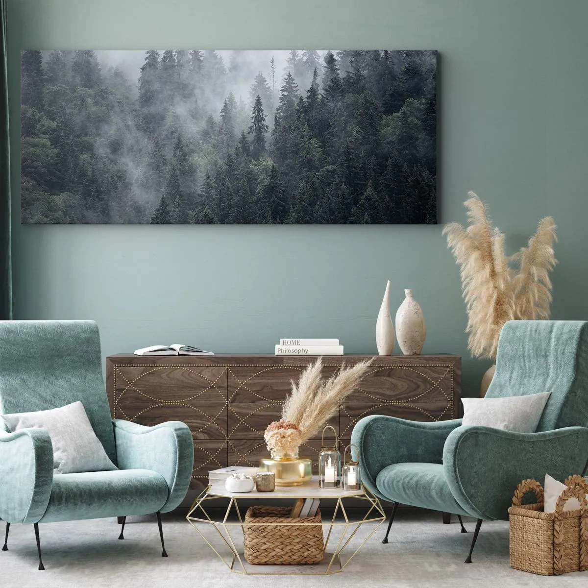 Tablou pe pânză - Zori de pădure - 140x50 cm