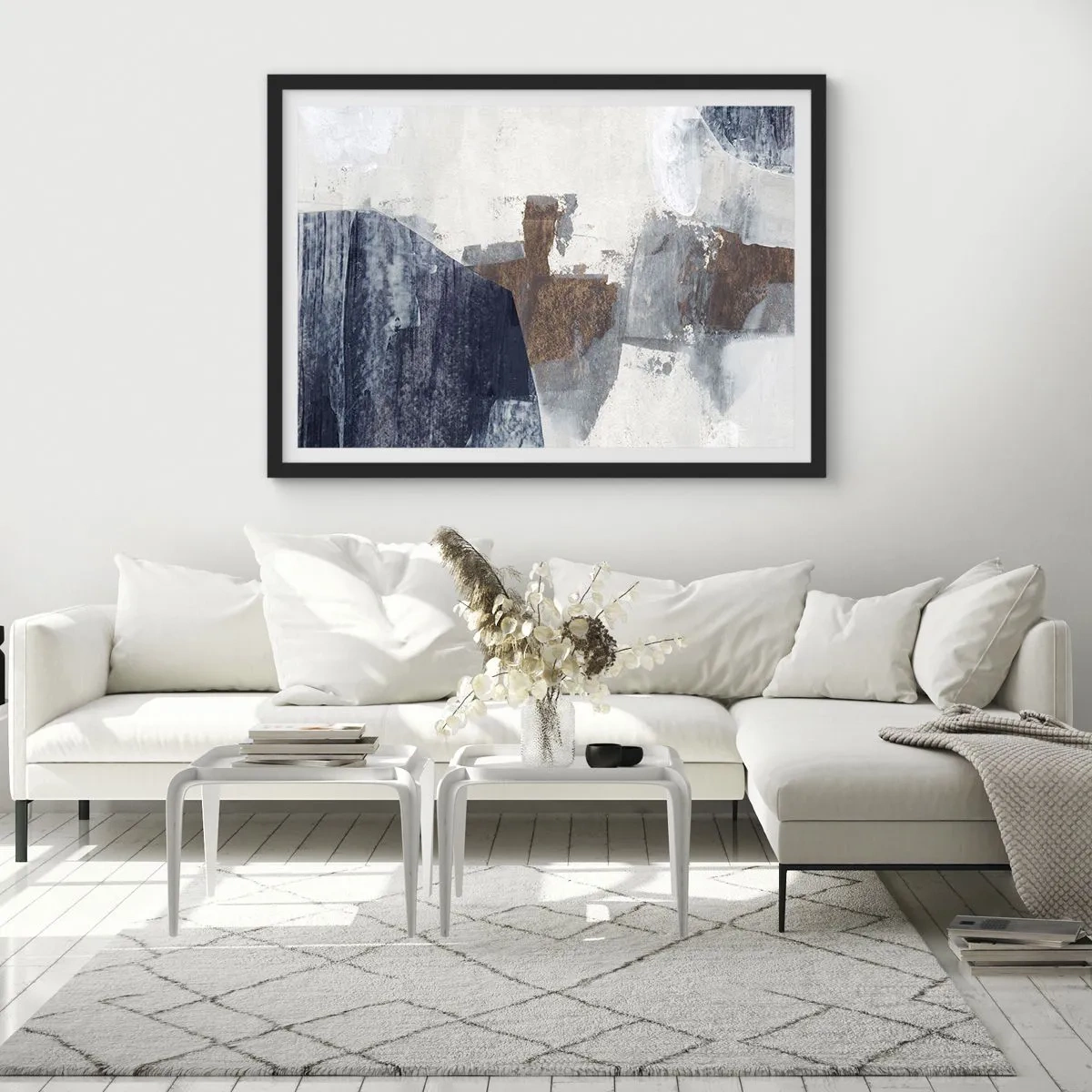 Poster în ramă neagră - Forme albastre-maronii - 70x50 cm