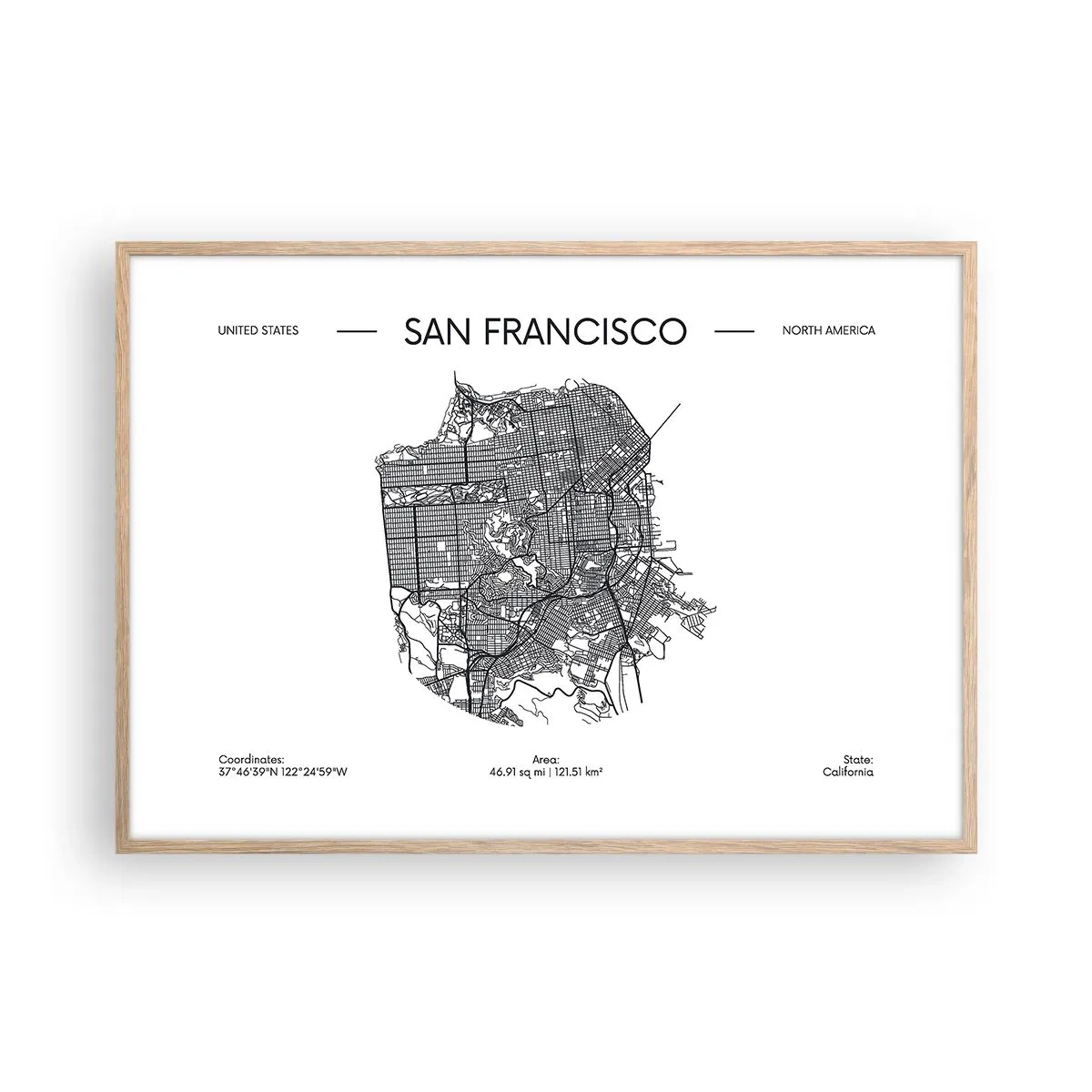 Poster în ramă de stejar deschis - Anatomia San Francisco - 100x70 cm