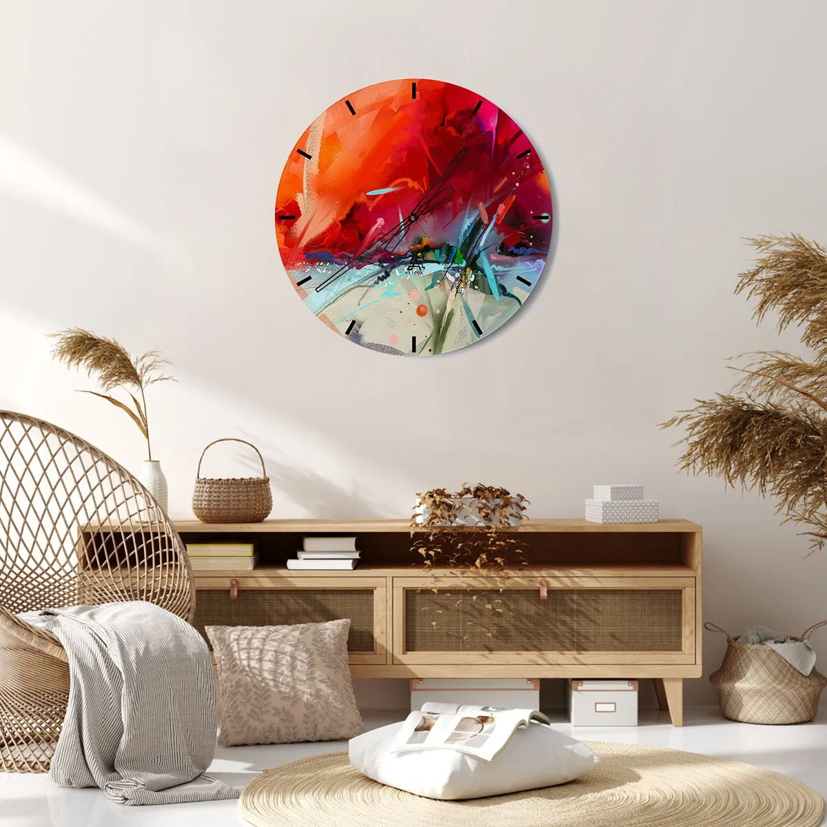 Ceas de perete - Ceas pe sticlă - O explozie de lumini și culori - 40x40 cm