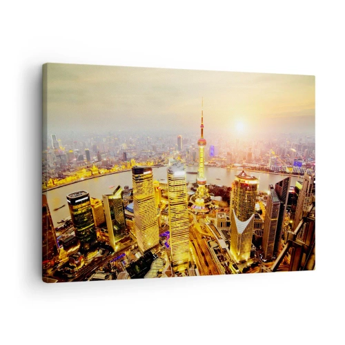 Tablou pe pânză Canvas - Panoramă a orașului cu zgârie-nori la apus - 70x50cm - Visul asiatic - Decorațiune modernă pentru perete pentru living și dormitor ARTTOR