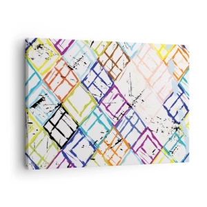 Tablou pe pânză Canvas - Abstracție colorată cu forme geometrice pe fundal alb - 70x50cm - Ferestre și ferestruici - Decorațiune modernă pentru perete pentru living și dormitor ARTTOR
