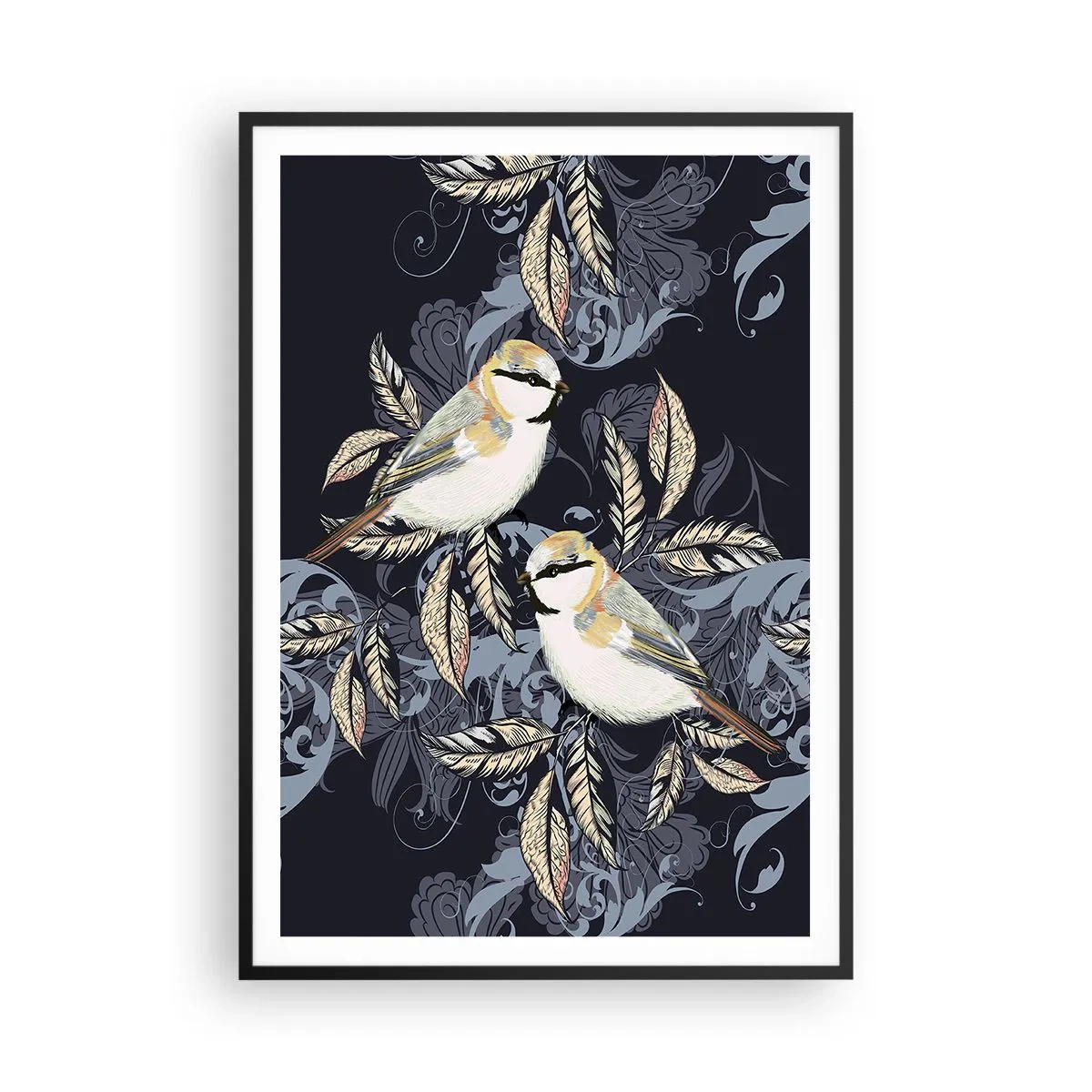 Poster în ramă neagră - Ciripirile galben-albastru - 70x100 cm