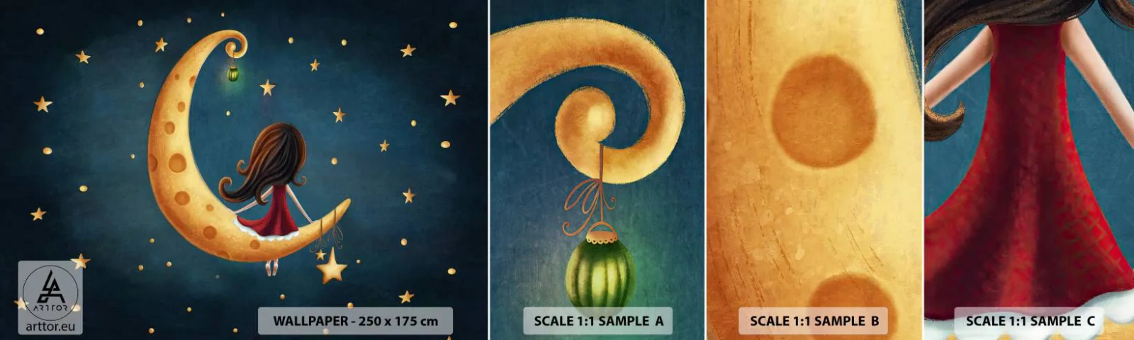 Mostră de Tapet Standard Eco - A fost odată ca niciodată... - Pentru copii, Fată, Luna - 100x30 cm