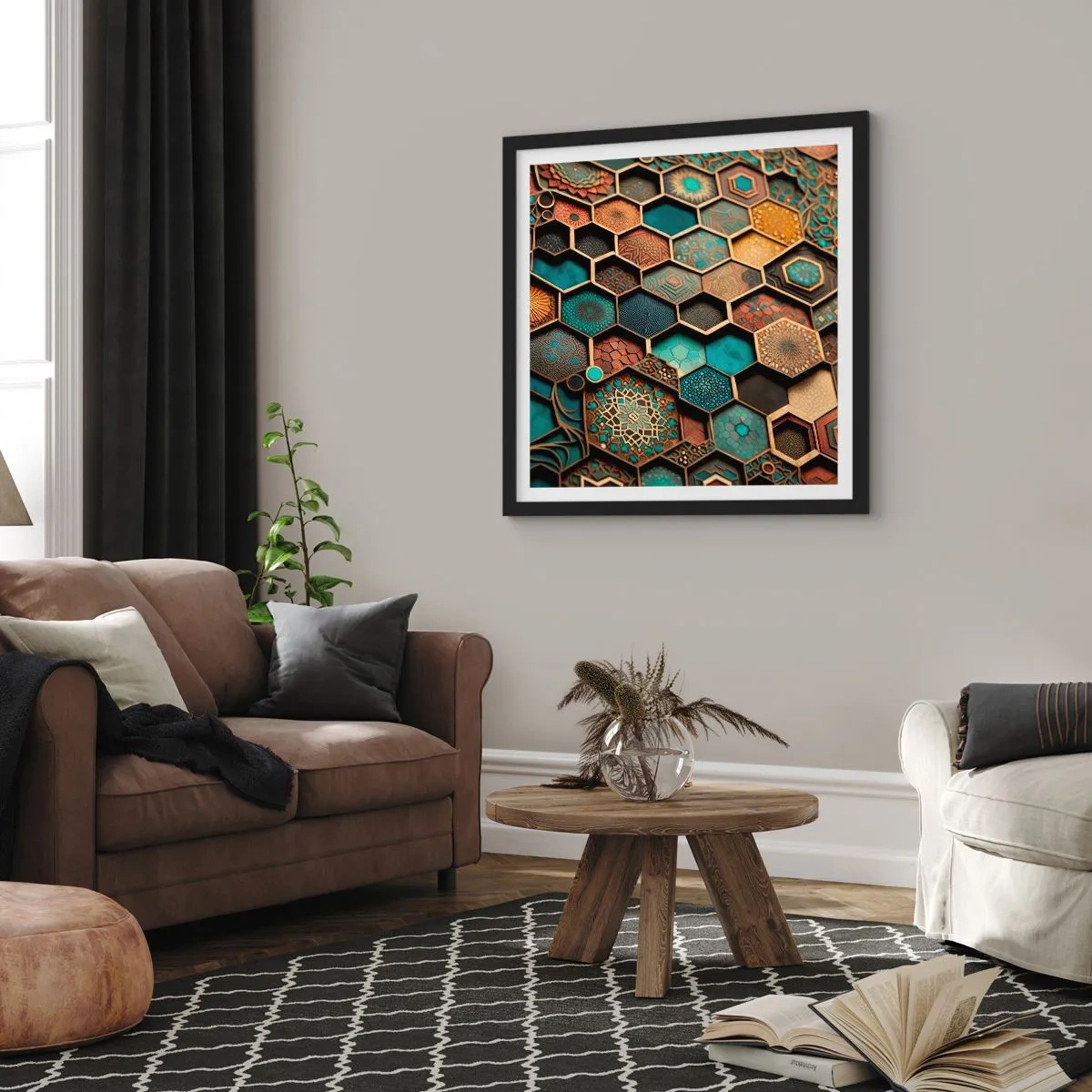 Poster în ramă neagră - Ornamente arabe - o variație - 30x30 cm