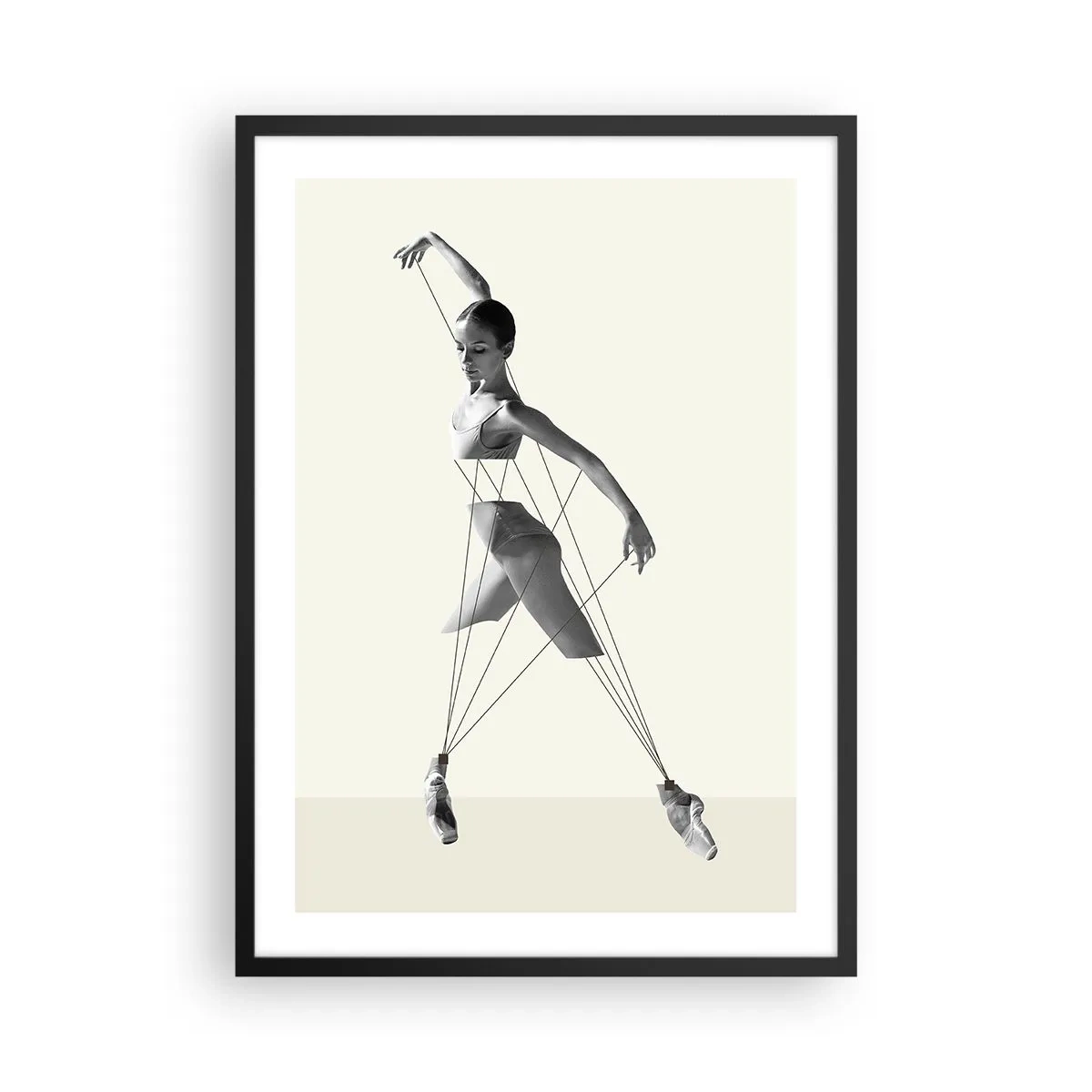 Poster în ramă neagră - O balerină într-o compoziție artistică cu linii geometrice - 50x70cm - Într-un teatru de lumină - Decorațiune modernă pentru perete pentru living și dormitor ARTTOR