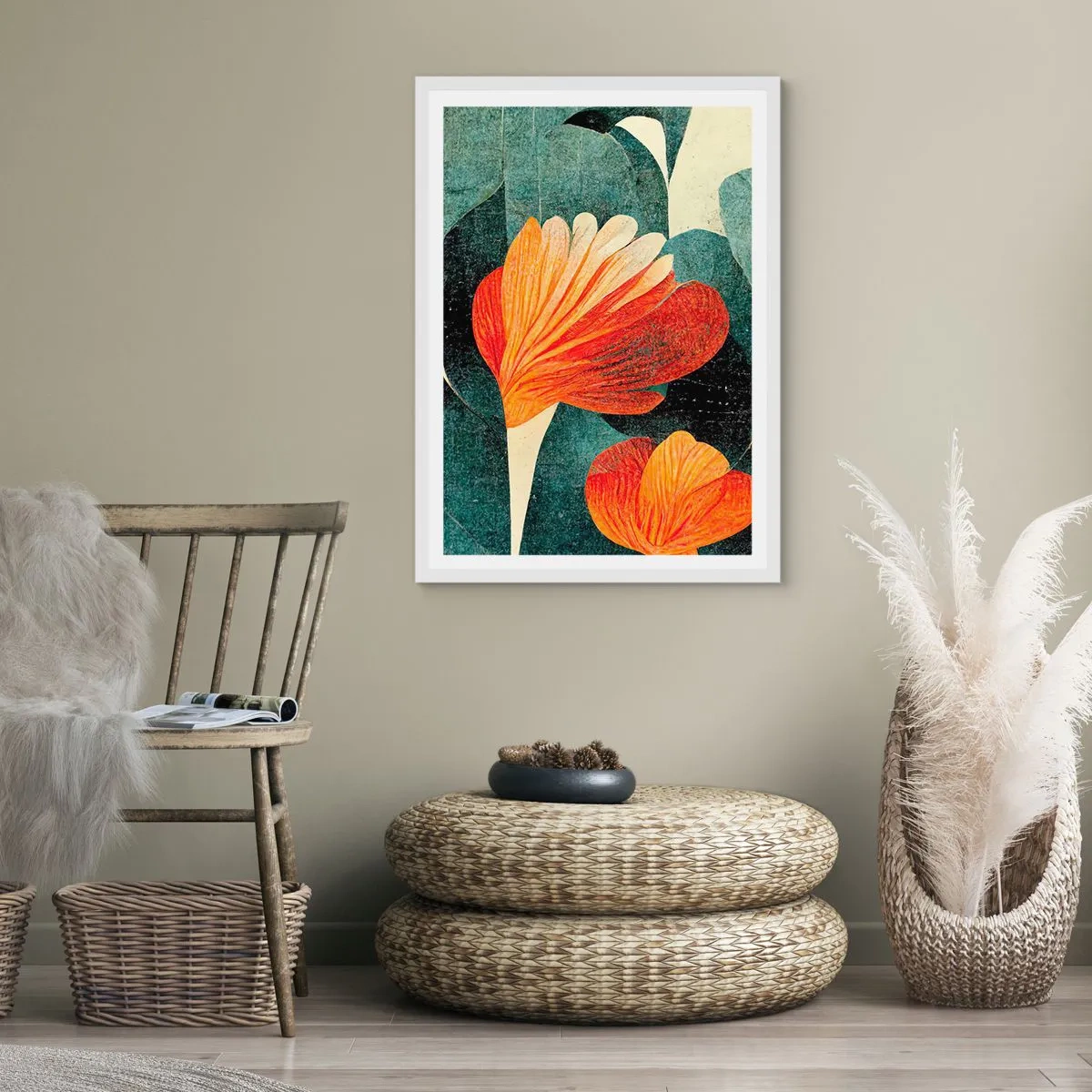 Poster în ramă albă - Căldura de la tropice și răcoarea verdeței - 70x100 cm