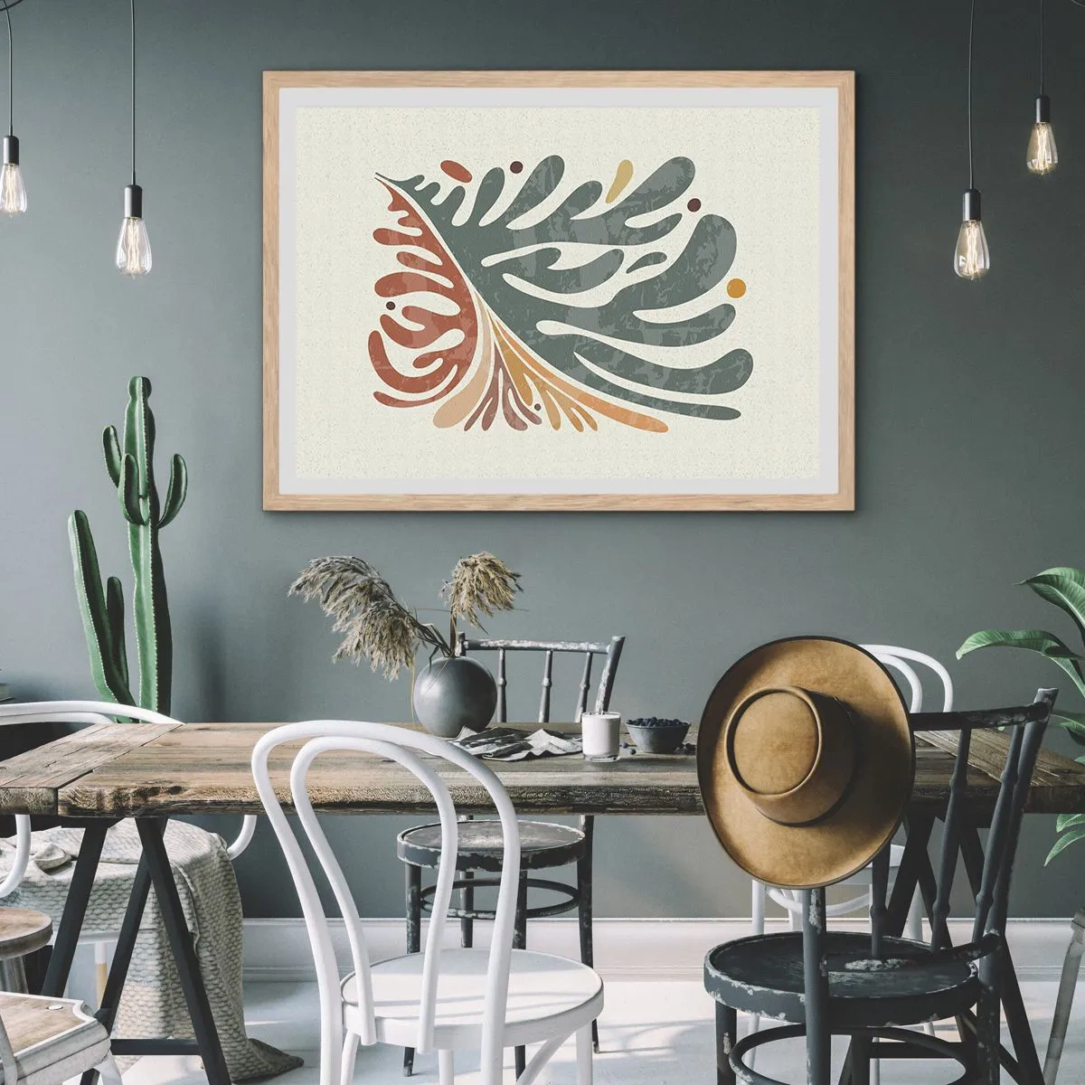 Poster în ramă de stejar deschis - Frunză multicoloră - 100x70 cm