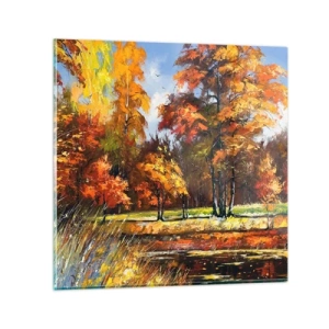 Tablou pe sticlă - Peisaj în aur și bronz - 50x50 cm