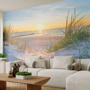Tapet Premium Canvas - Zumzet de mare, o plajă sălbatică printre ierburi... - Peisaj, Mare, Dunele - 100x70 cm