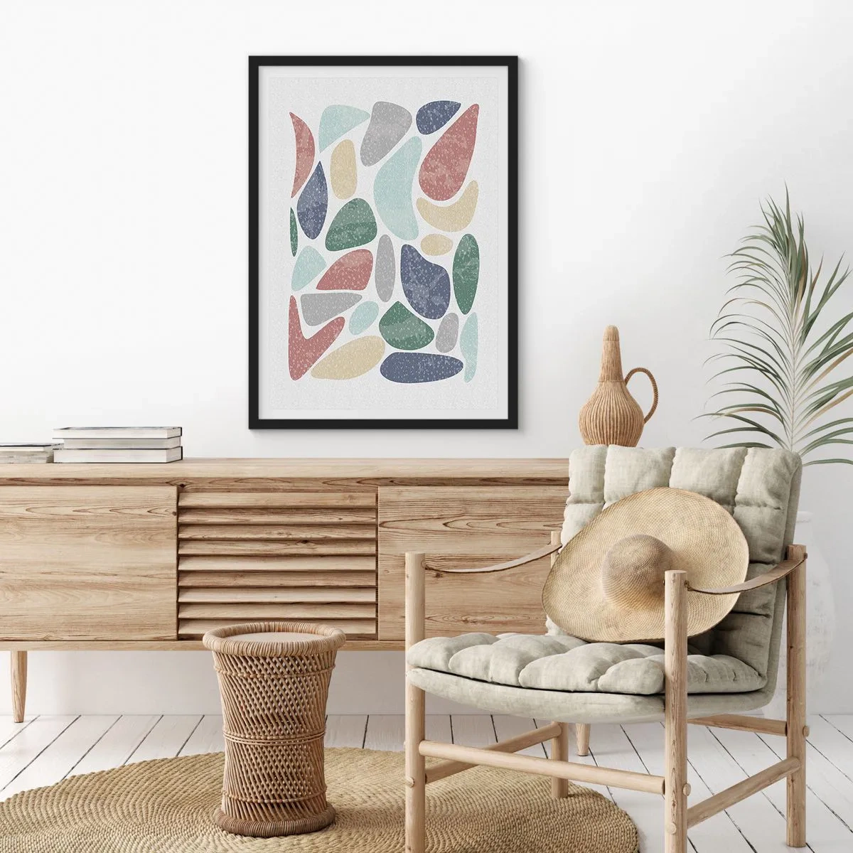 Poster în ramă neagră - Pietre abstracte în nuanțe pastelate - 50x70cm - Un mozaic de culori pudrate - Decorațiune modernă pentru perete pentru living și dormitor ARTTOR